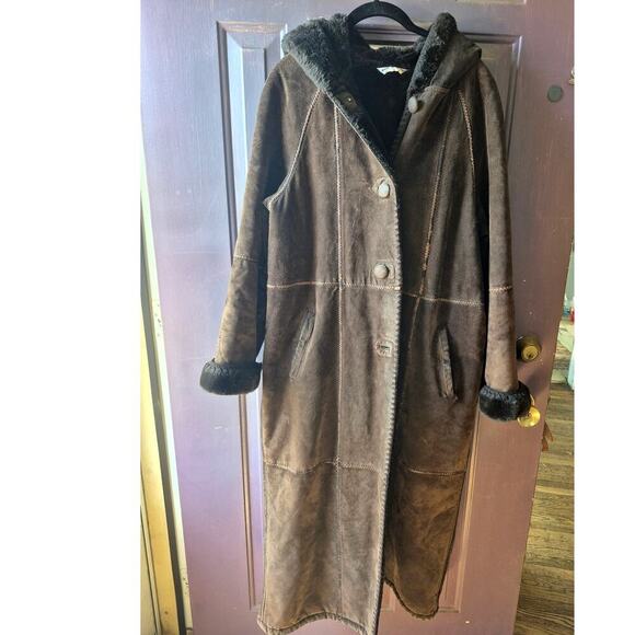 Vintage Marvin Richards genuine suede patchwork trench coat with hood womens Med - Picture 1 of 13